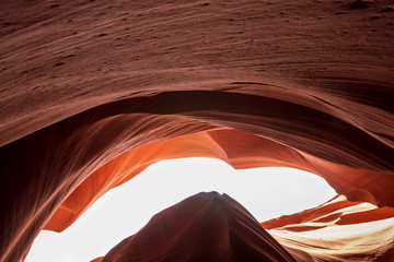 Obraz na płótnie Canvas Antelope Canyon on Navajo land east of Page, Arizona. It is a slot canyon in the American Southwest. Lower Antelope has narrow slots and carved shoots.