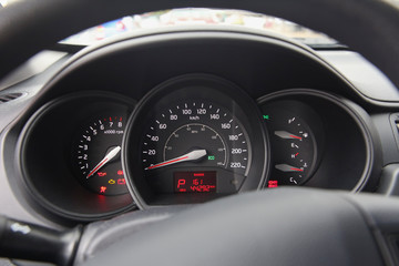 Winnipeg, Manitoba / Canada - October 5, 2019: Close-up of Kia Rio Car Dashboard.