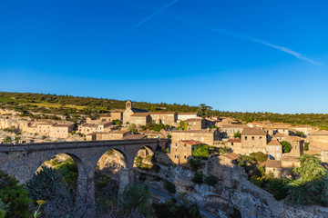 Fototapeta na wymiar View of the the picturesque medieval village of Minerve situated on top of the gorge of the River Cesse in Herault - Languedoc, southern France