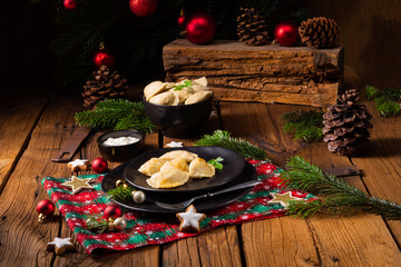 Polish Christmas pierogi with sauerkraut and mushrooms