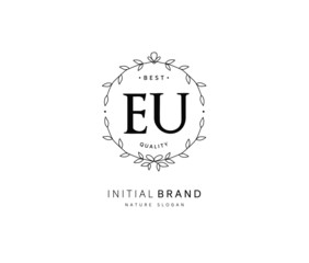 E U EU Beauty vector initial logo, handwriting logo of initial signature, wedding, fashion, jewerly, boutique, floral and botanical with creative template for any company or business.