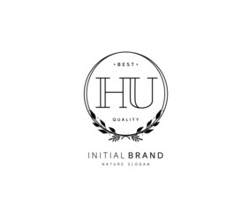 H U HU Beauty vector initial logo, handwriting logo of initial signature, wedding, fashion, jewerly, boutique, floral and botanical with creative template for any company or business.