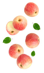 falling apples isolated on white background.