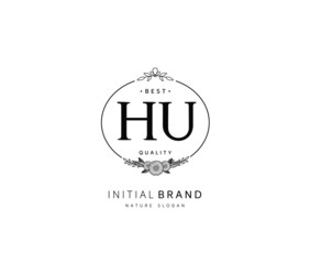 H U HU Beauty vector initial logo, handwriting logo of initial signature, wedding, fashion, jewerly, boutique, floral and botanical with creative template for any company or business.