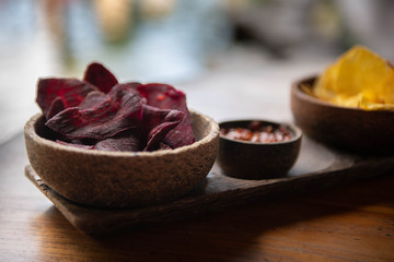 Beetroot and other yellow root chips, healthy and clean living