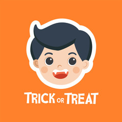 Face of Kid in Halloween fancy vampire dress to go Trick or Treating. Happy Halloween and trick or treat.