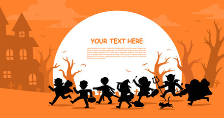 Children in Halloween fancy dress to go Trick or Treating.Template for advertising brochure. Happy Halloween.