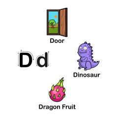 Alphabet Letter D-door,dragon fruit, dinosaur vector illustration