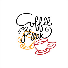 Coffee Break hand lettering and coffee cup outlines. Isolated on white background