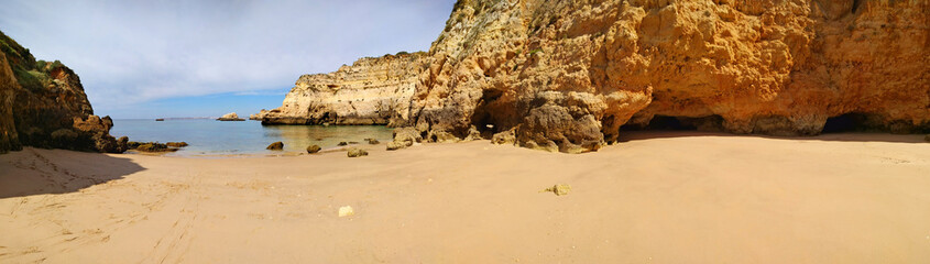 Panorama from praia Tres Irmaos in Alvor Portugal, beach of Algarve