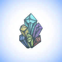 colored hand drawn crystal illustration.