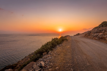 Sunrise on the island of Crete on a summer.