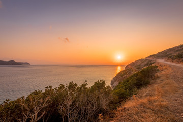 Sunrise on the island of Crete on a summer.