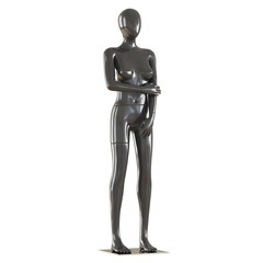 A black female mannequin stands on an iron mount on an isolated white background. 3D rendering