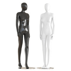 Two female faceless mannequins stand on an isolated white background. 3D rendering