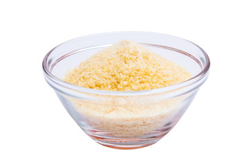 Gelatin powder and jelly on background