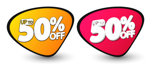 Sale up to 50% off banners design template, discount tags, app icons, vector illustration