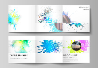 The minimal vector editable layout of square format covers design templates for trifold brochure, flyer, magazine. Colorful watercolor paint stains vector backgrounds.
