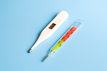 Medical supplies on blue background