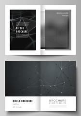Vector layout of two A4 format modern cover mockups design templates for bifold brochure, flyer, booklet. 3d polygonal geometric modern design abstract background. Science or technology vector.
