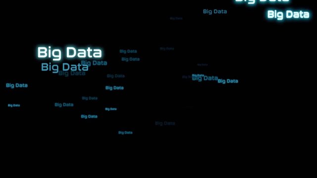 Big Data Wort Animation, neuronales Netz mit wechselnden Farben Datenverarbeitung und Textwolke sowie Informationsflut