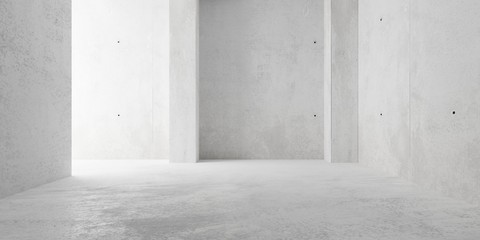 Abstract empty, modern concrete room with indirect lighting from side wall - industrial interior background template, 3D illustration