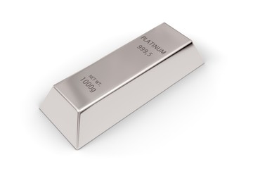 Platinum ingot or bar over white background - precious metal or money investment concept, 3D illustration