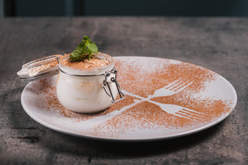 Tiramisu served in a jar