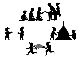 set of activity of people in Song kran day famous festival of Thailand Loas Myanmar and Cambodia,new year