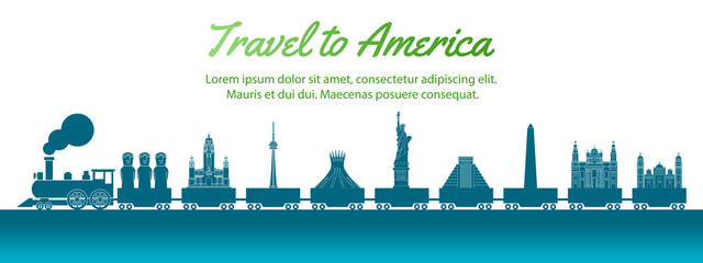 Obraz premium America landmark carried by train,concept art silhouette style,vector illustration,green blue gradient