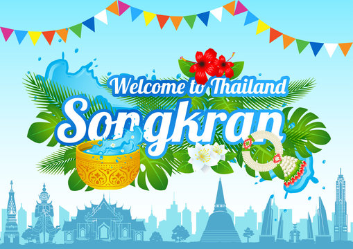 Idea art decorative of Song kran day famous festival of Thailand Loas Myanmar and Cambodia,new year