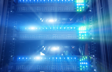 Fototapeta premium Supercomputer Datacener Server Rack. Technology and Business.