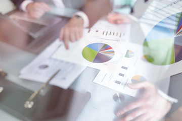 Double Exposure Business People Meeting Communication Discussion Working Office Concept