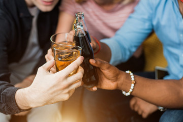 Friends having home party and celebrate meeting