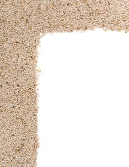 Whole, organic white chia seeds texture border top view from above with copy space