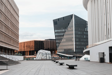 Citiscape view in the modern area of Luxembourg with the European court of justice, Parliament and Philharmonic Hall - obrazy, fototapety, plakaty