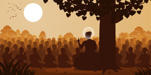 Lord of Buddha sermon dharma to crowd of monk,silhouette style