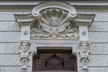Detail of Art Nouveau (Jugendstil) building in the historical center of Riga; Latvia