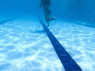 Underwater view from a girl a bikini in a pool