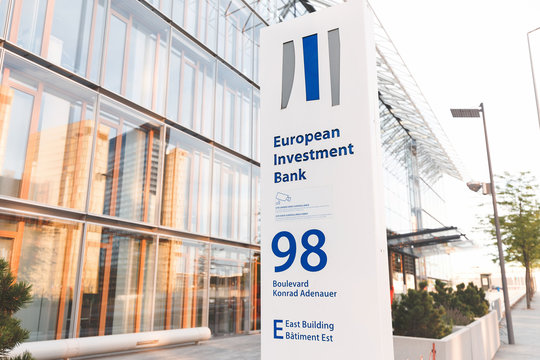 1 August 2019, Luxembourg: The building of the European Investment Bank in Luxembourg. The concept of political and economic institutions of the European Union