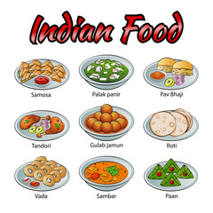 Set of delicious and famous food of Indian in colorful gradient design icon