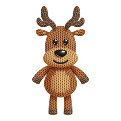 Illustration of a funny knitted reindeer toy. On white background