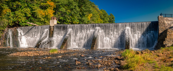 Fototapeta premium Panorama of High Bridge Water Fall on Lake Solitude in High Bridge New Jersey