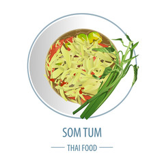 Papaya salad or Som tum famous Thai food,realistic with top view style