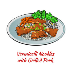 Set of delicious and famous food of Vietnam in colorful gradient design icon