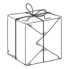 Vector Sketch Gift Box Packaging with Wrapping Paper and Rope