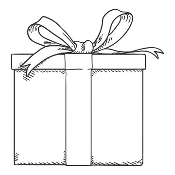 recommend clip art: Vector Sketch Gift Box with Ribbon and Bow