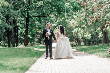 loving couple during a walk in the city Park