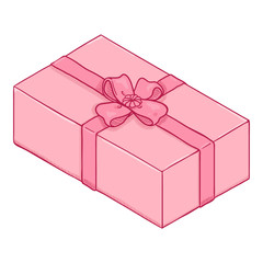 Vector Cartoon Pink Gift Box with Ribbon and Bow