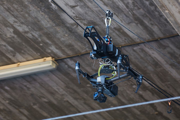Camera hangs on cables for events
